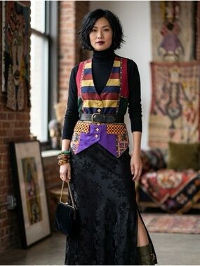 Todd Oldham Times Seven Silk Patchwork Vest Vintage 90s Designer Rare Art Medium